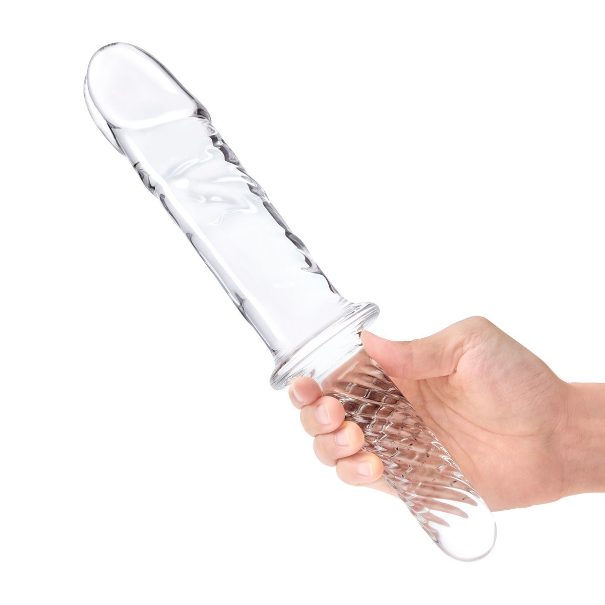 Стеклянный фаллоимитатор с рукоятью 11’’ Girthy Cock Double Ended With Handle - 28 см. 4