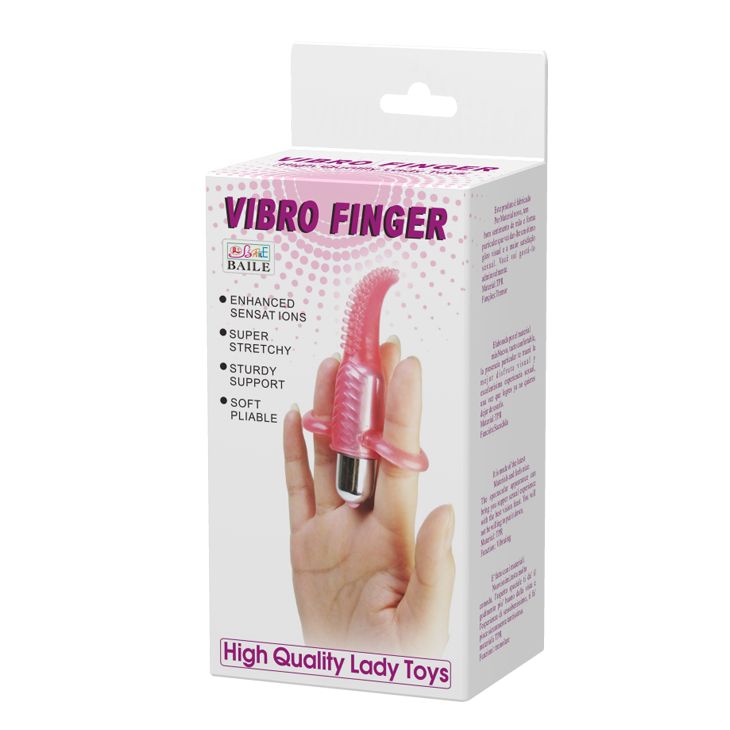 Розовый вибромассажер с щёточкой и петлями для пальцев Vibro Finger 9