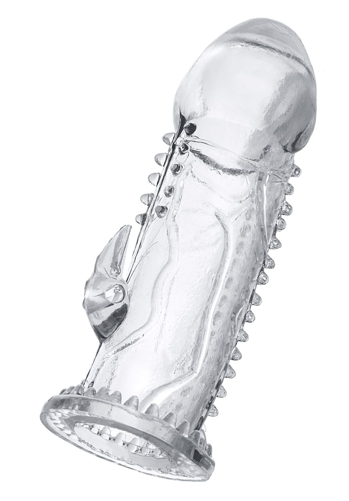 Прозрачная насадка на пенис с шипиками и коготком - 13,5 см. 1