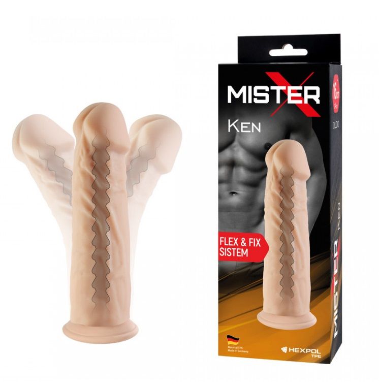 Телесный фаллоимитатор на присоске с гибким хребтом Ken 1