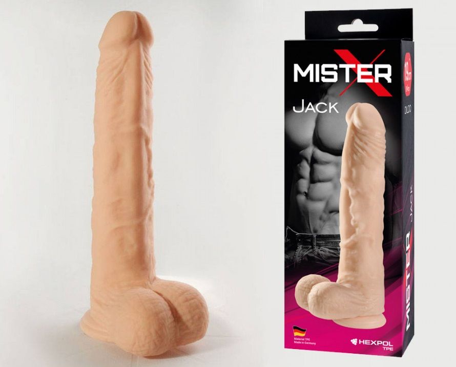 Телесный фаллоимитатор с мошонкой на присоске Jack 1