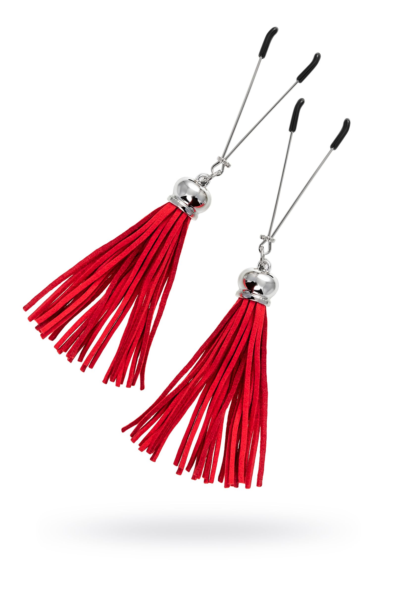 Зажимы на соски «Вилки» с красными кисточками из замши 2