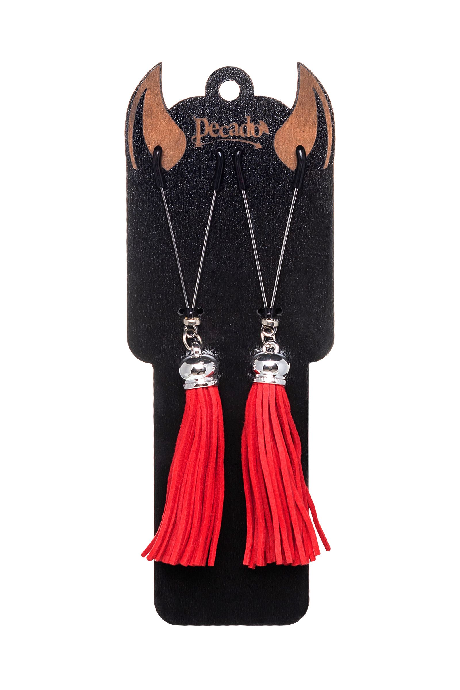 Зажимы на соски «Вилки» с красными кисточками из замши 3