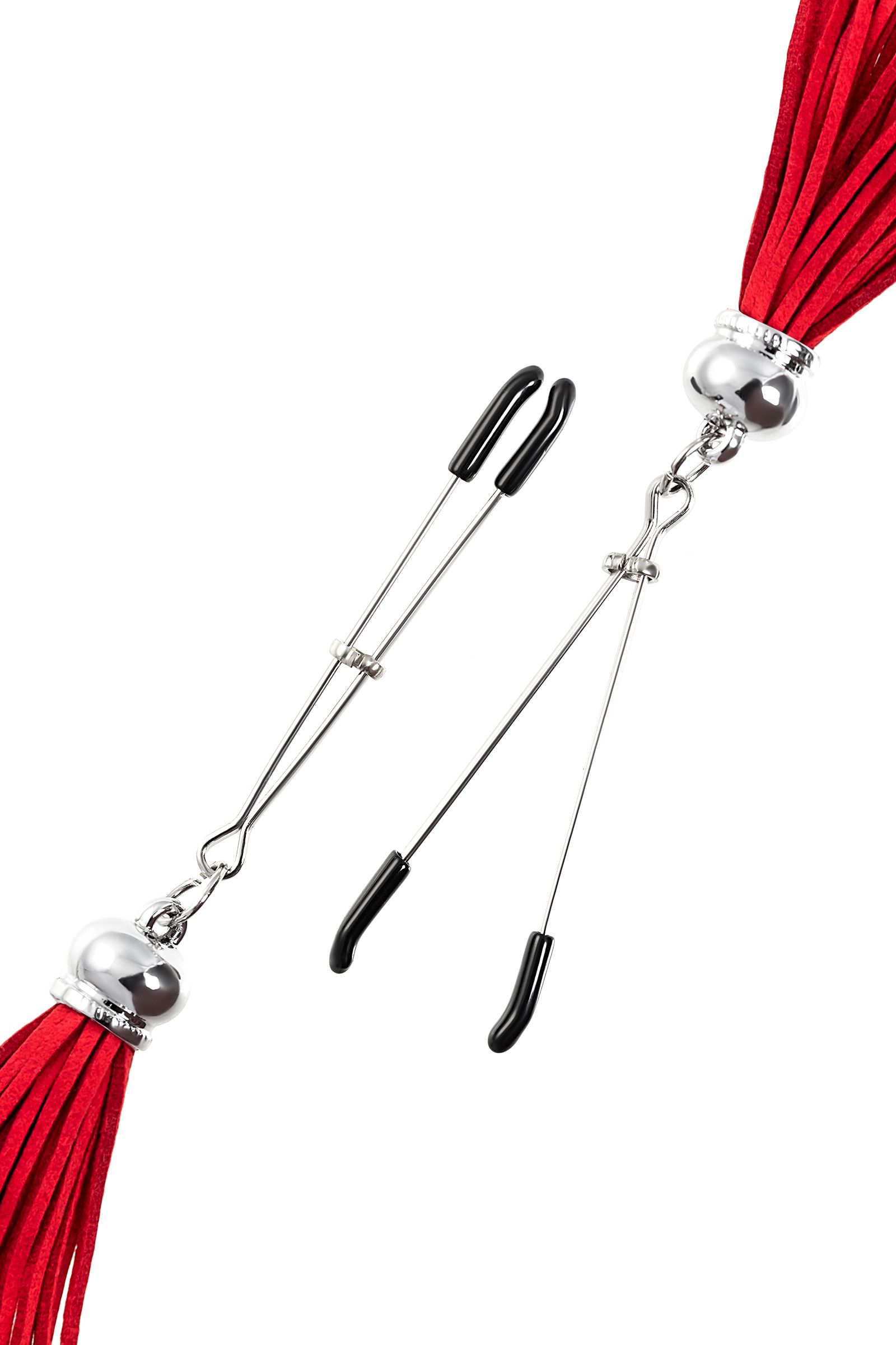 Зажимы на соски «Вилки» с красными кисточками из замши 5