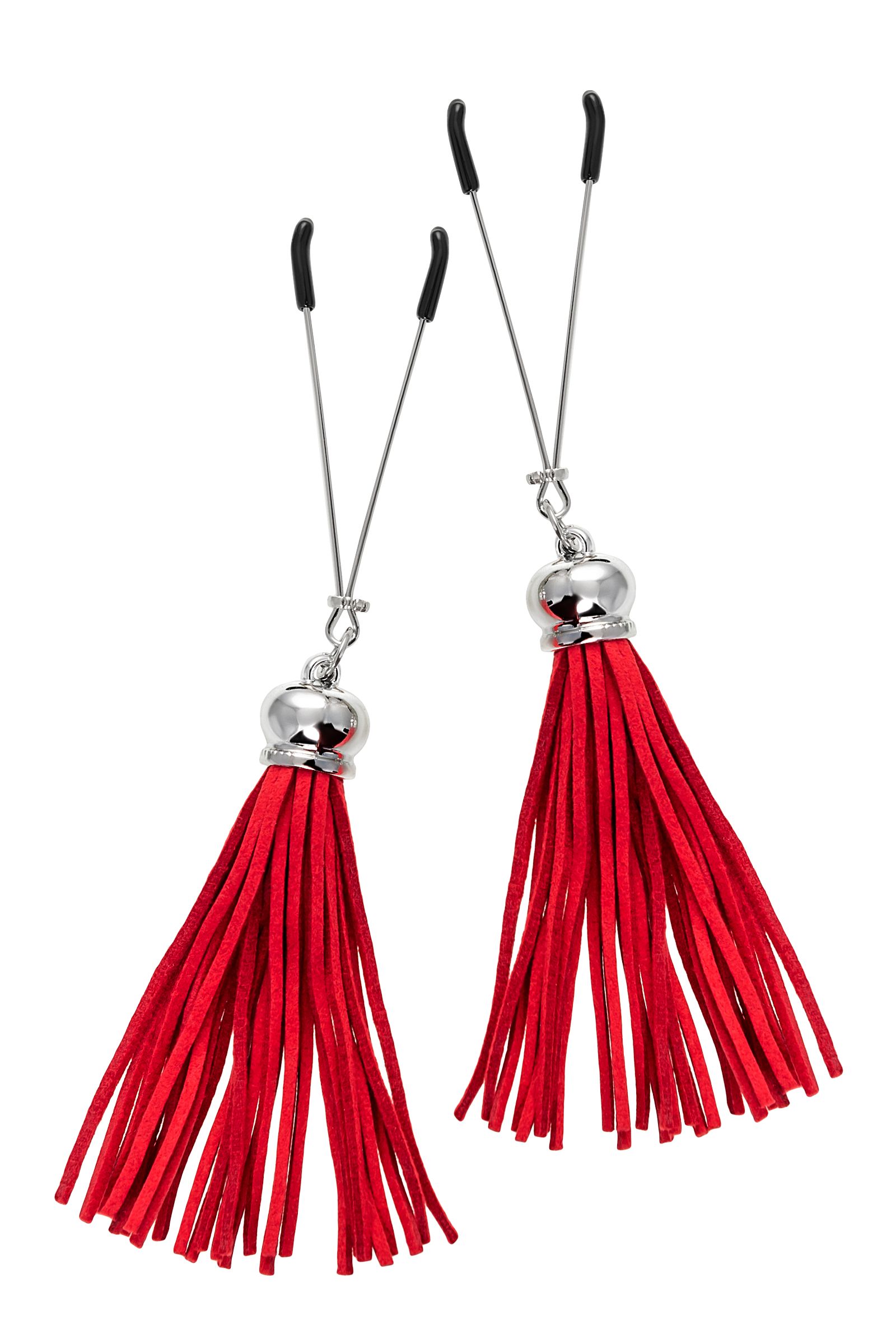 Зажимы на соски «Вилки» с красными кисточками из замши 1