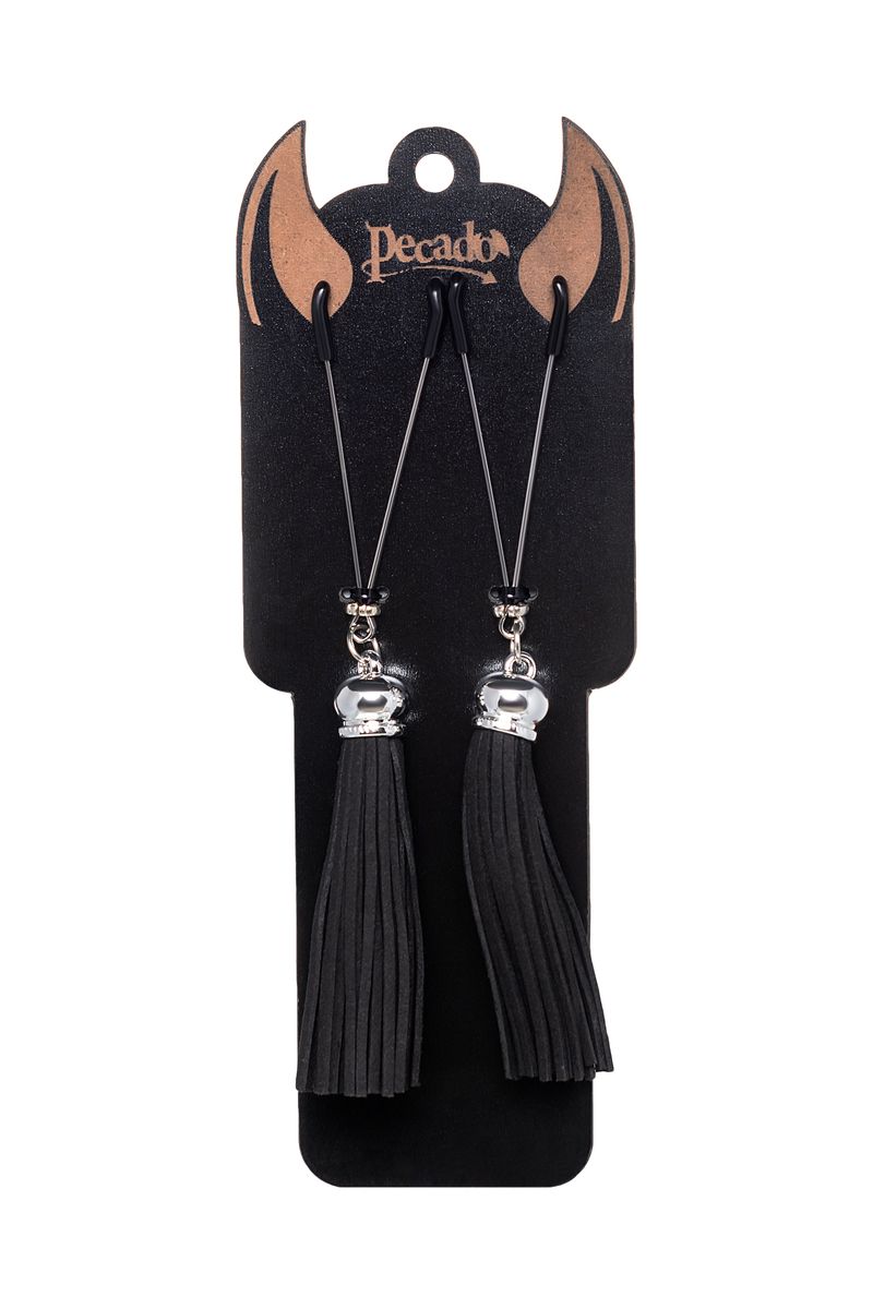 Зажимы на соски «Вилки» с черными кисточками из замши 3