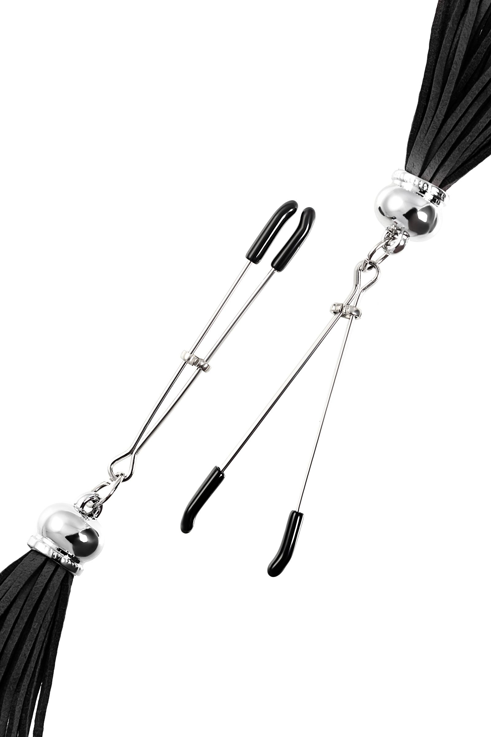 Зажимы на соски «Вилки» с черными кисточками из замши 5