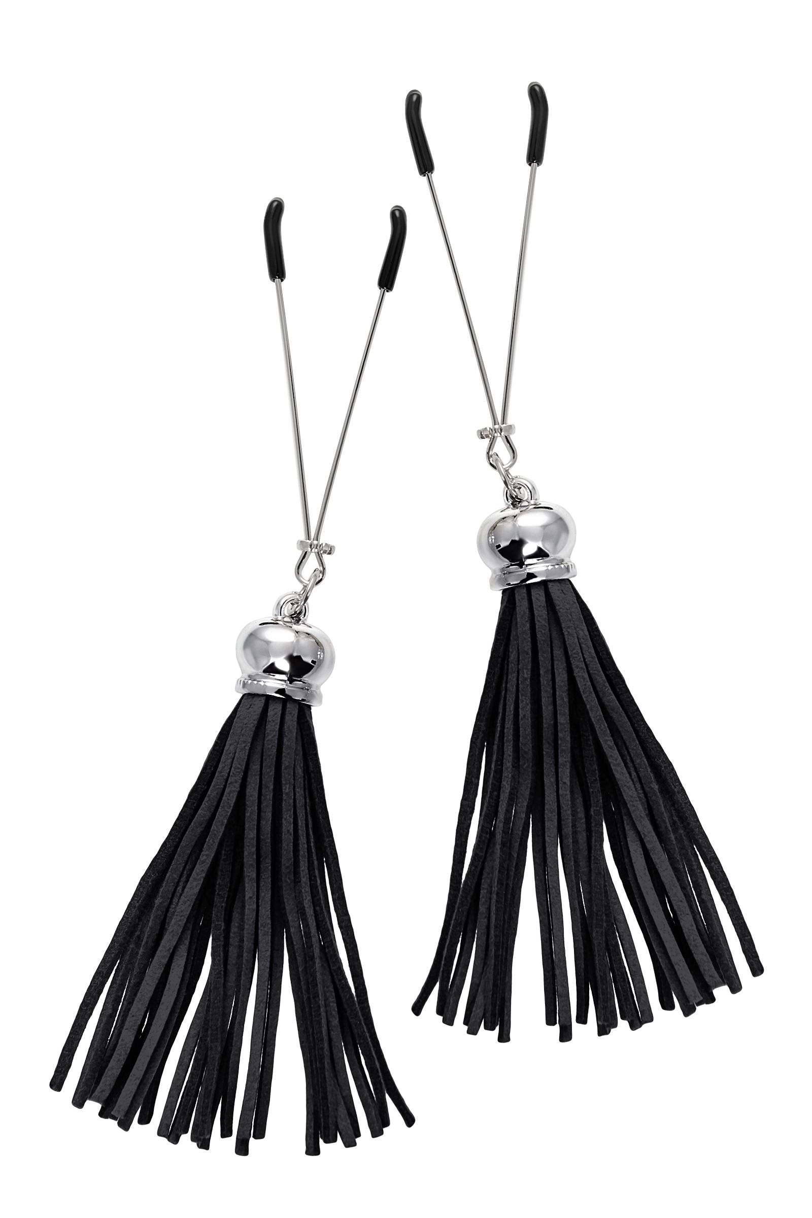 Зажимы на соски «Вилки» с черными кисточками из замши 1