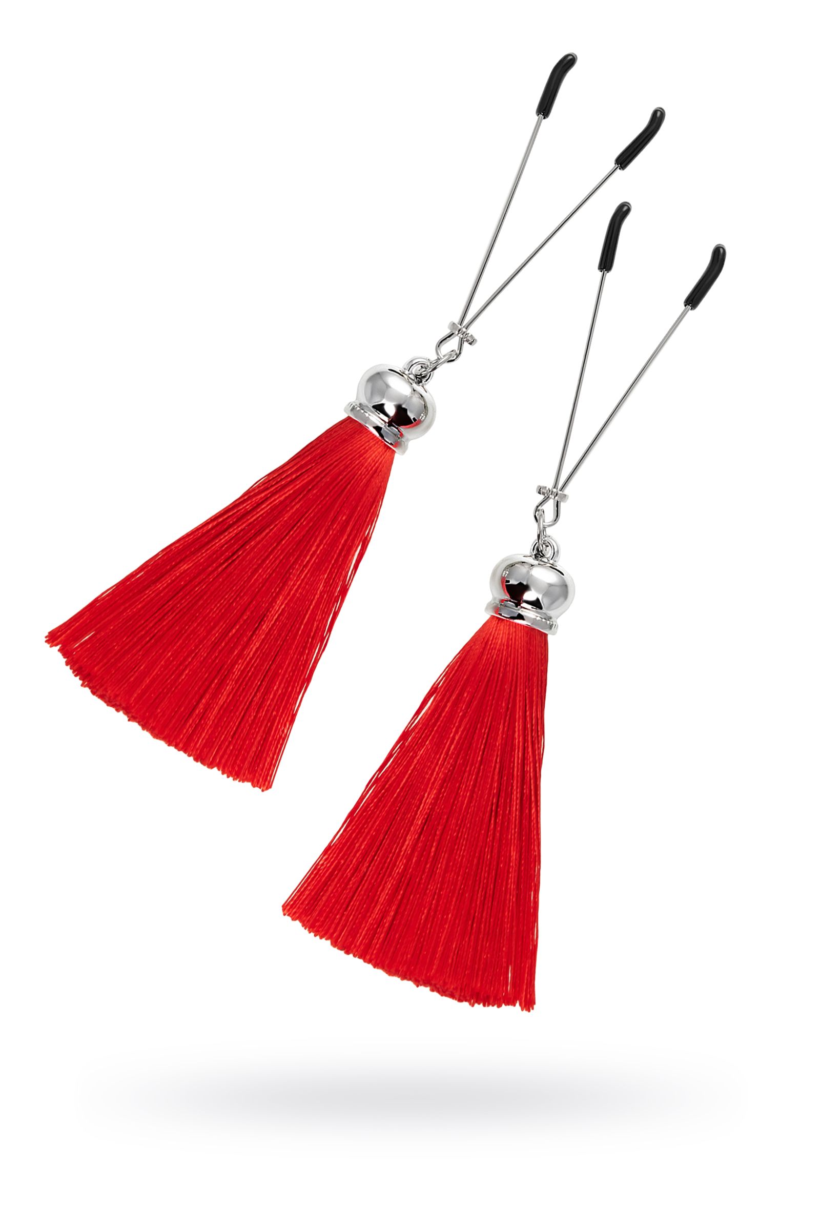 Зажимы на соски «Вилки» с красными кисточками из шелка 2