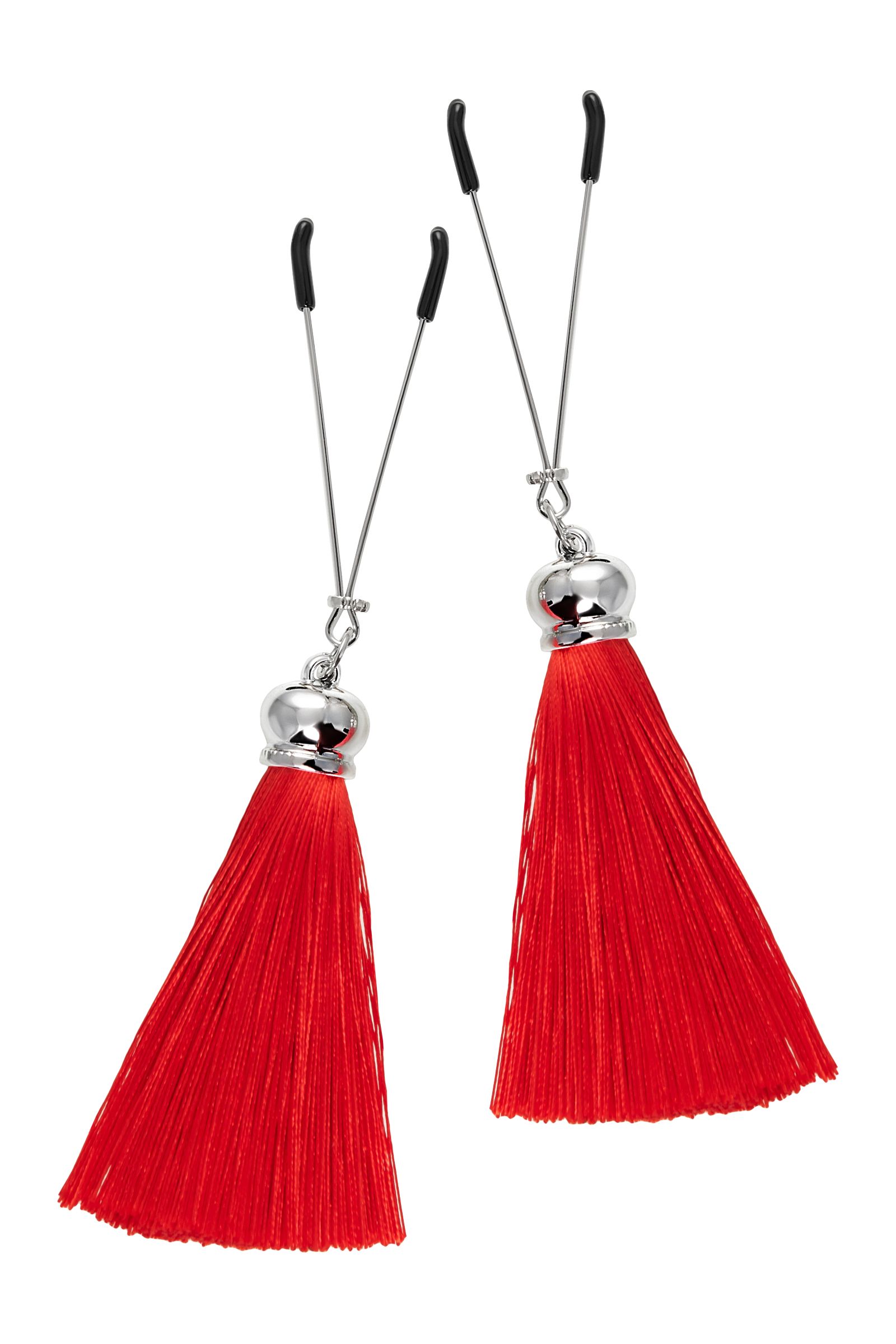 Зажимы на соски «Вилки» с красными кисточками из шелка 1