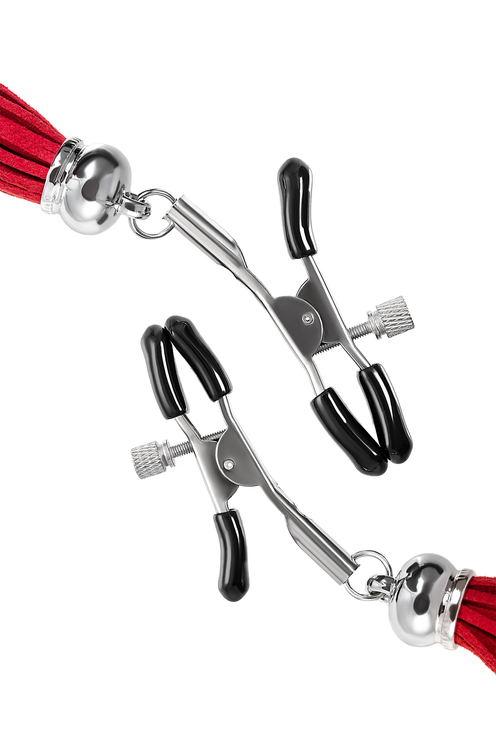 Зажимы на соски «Прищепки» с красными кисточками из замши 5