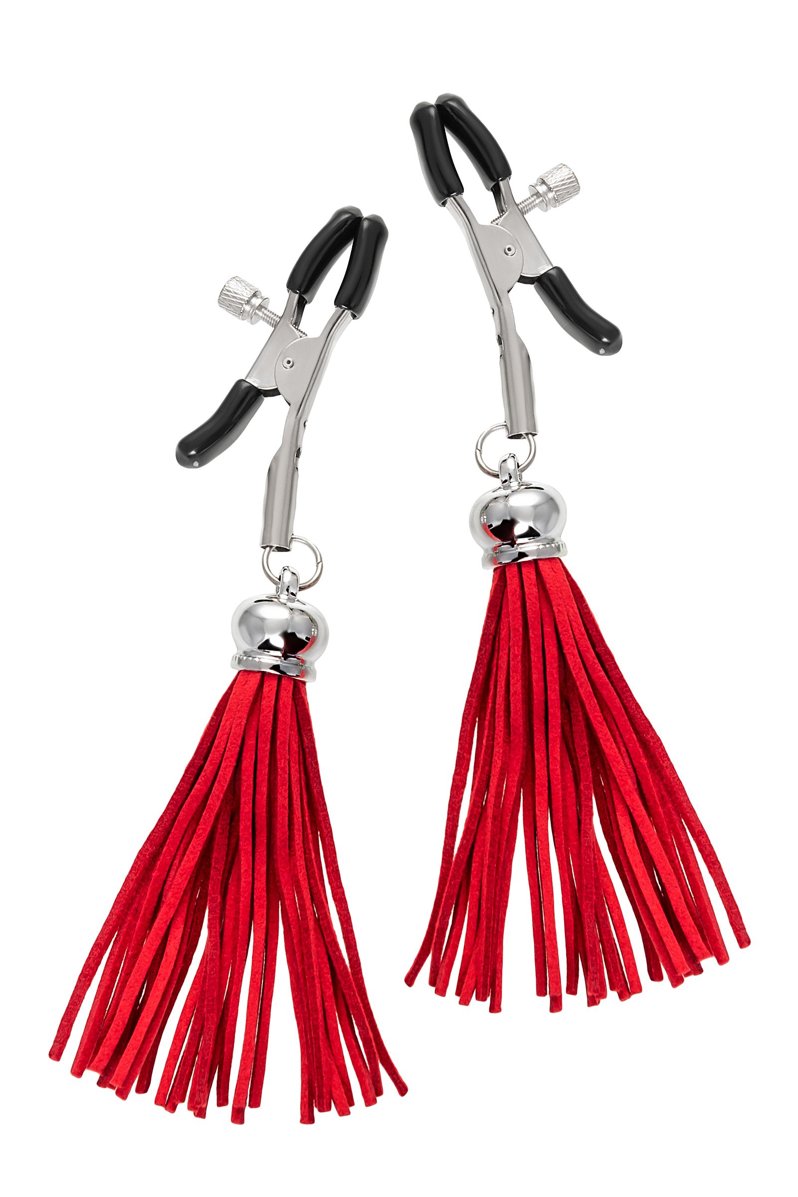 Зажимы на соски «Прищепки» с красными кисточками из замши 1