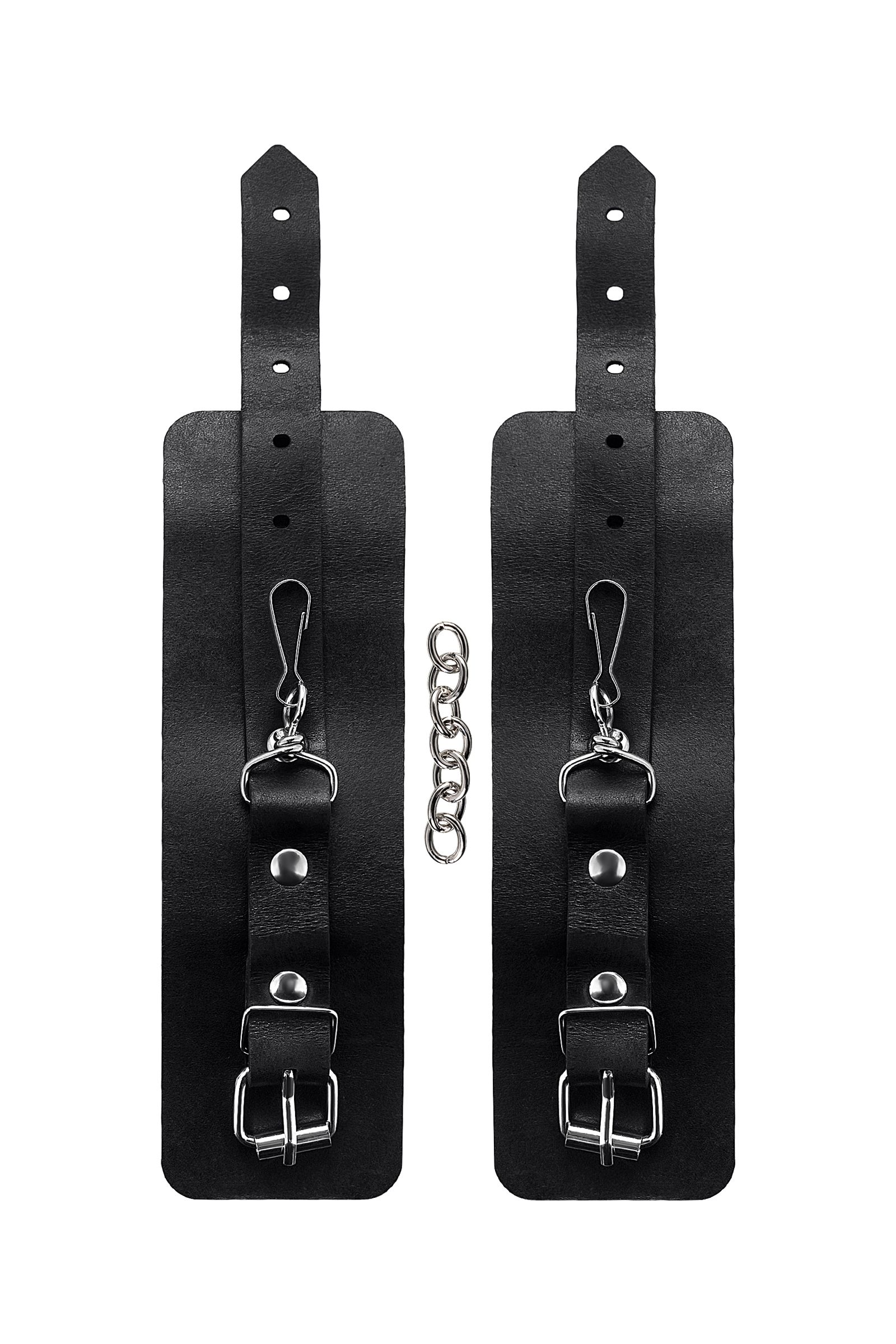 Черные однослойные наручники из натуральной кожи с цепочкой 5