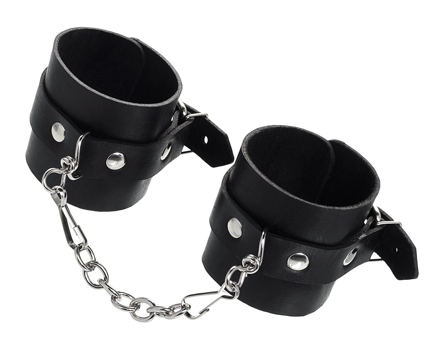 Черные однослойные наручники из натуральной кожи с цепочкой 1