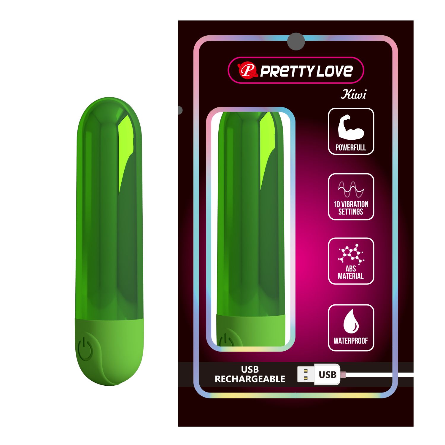 Зеленая перезаряжаемая вибропуля Kiwi 2