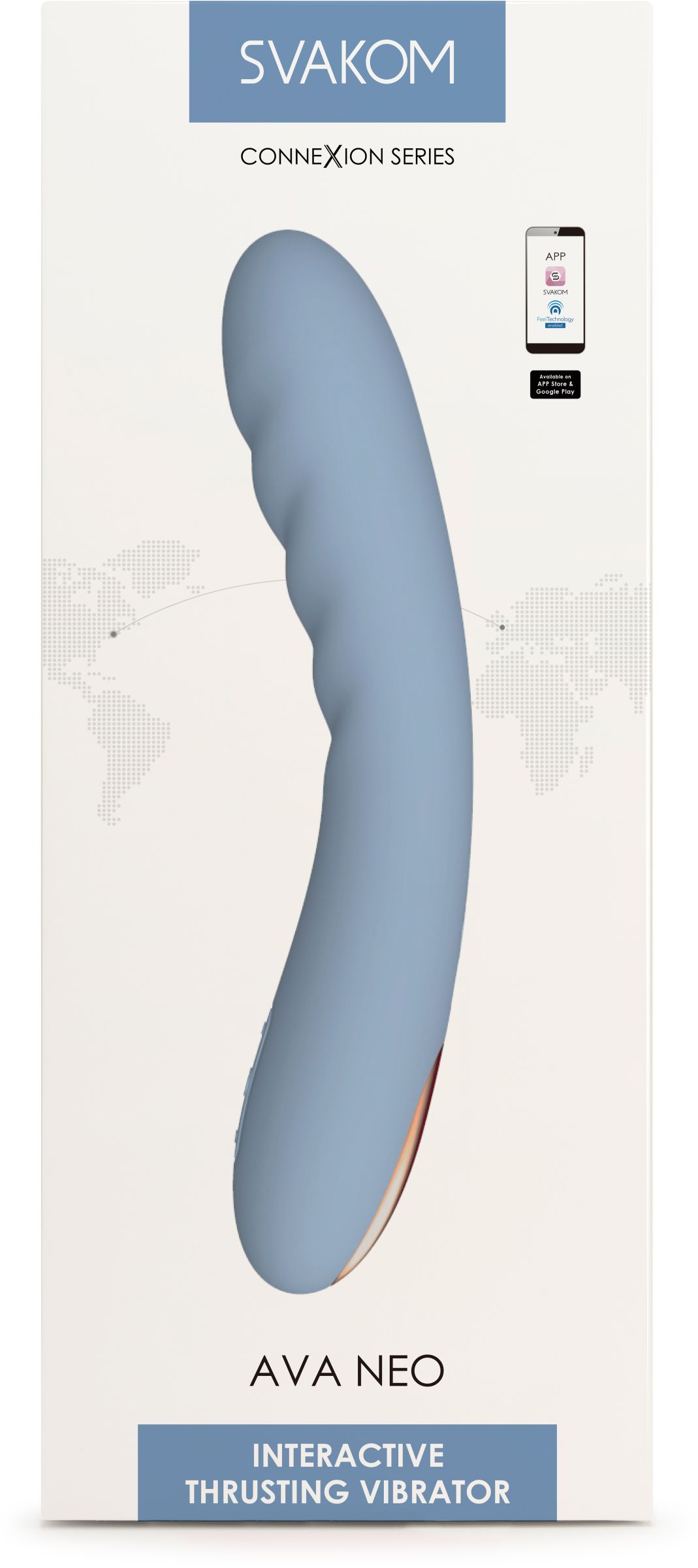 Голубой изогнутый вибромассажер Ava Neo с функцией пенетрации - 19,6 см. 2