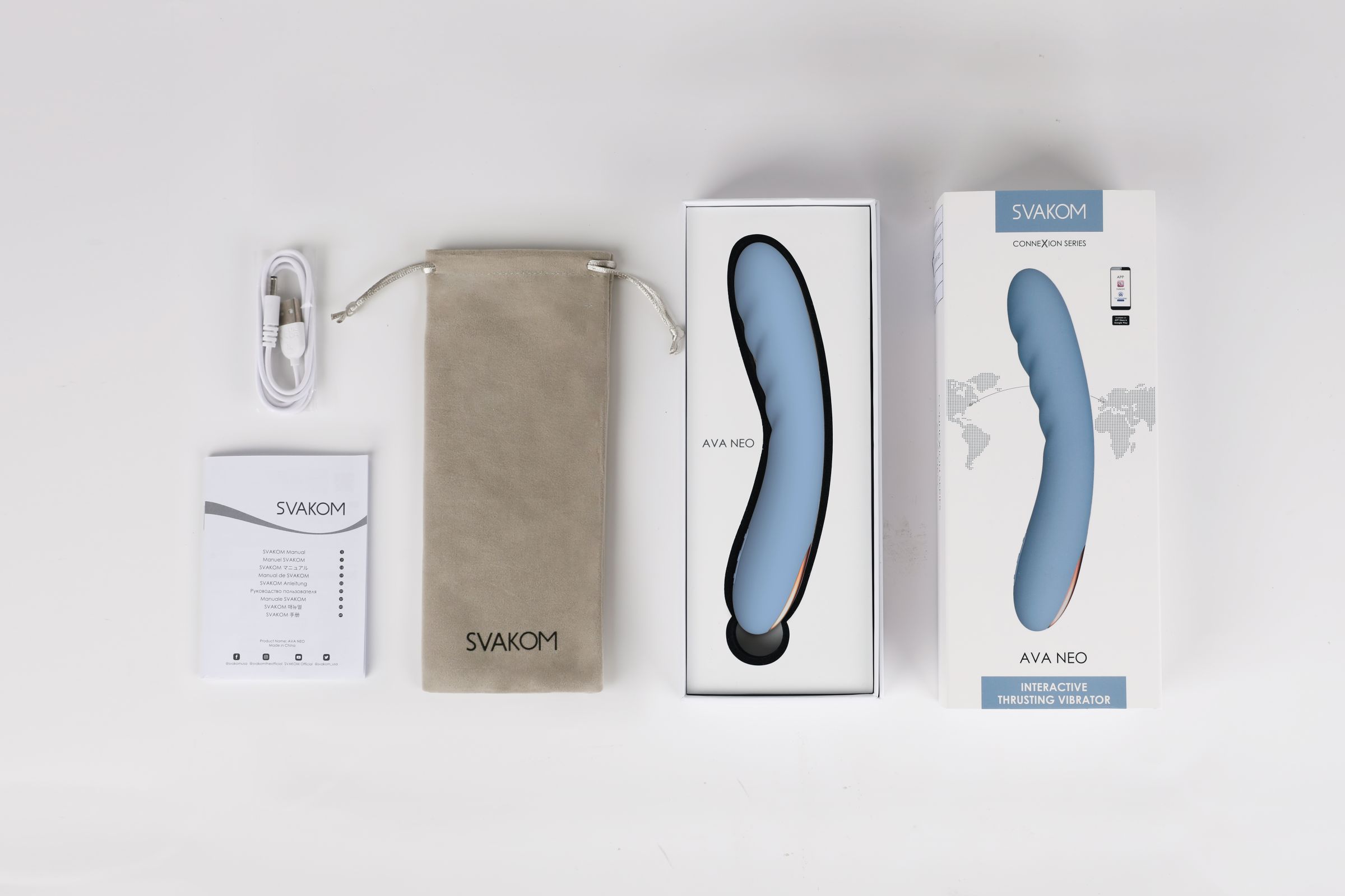 Голубой изогнутый вибромассажер Ava Neo с функцией пенетрации - 19,6 см. 6