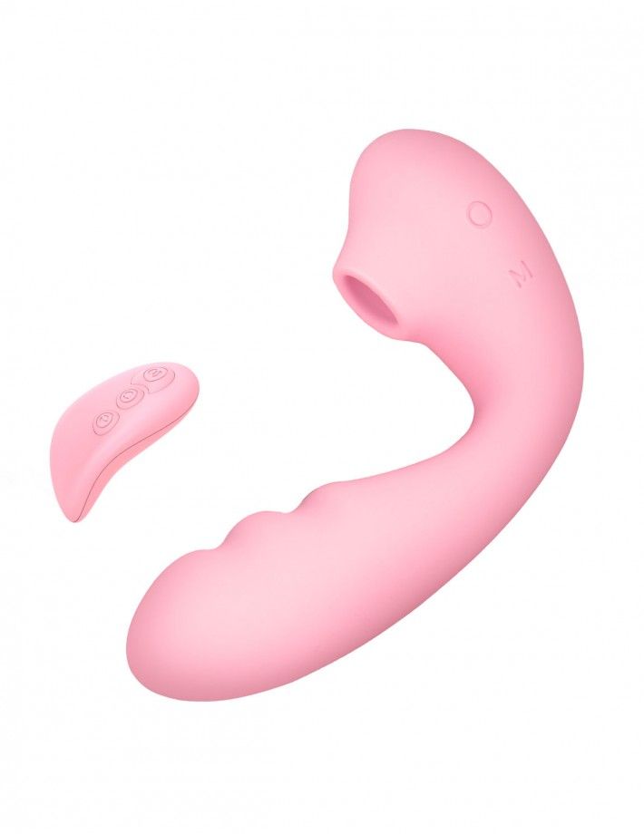 Розовый вибратор Tara с вакуумной стимуляцией и пультом ДУ 6