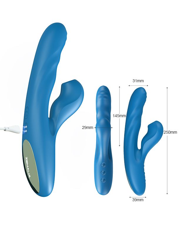Голубой вибратор Otto с возвратно-поступательными движениями, вакуумом и подогревом - 22,2 см. 5