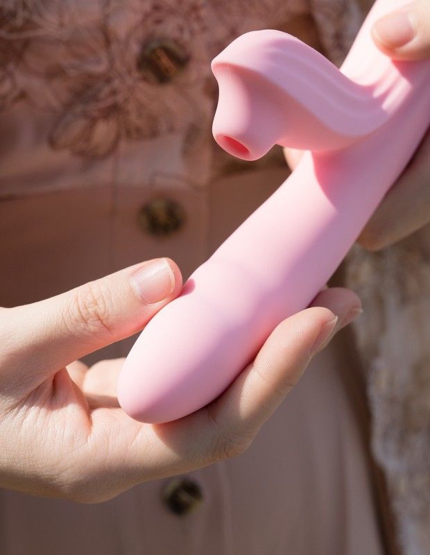 Розовый вибратор Anita с возвратно-поступательными движениями и вакуумом - 21,1 см. 7