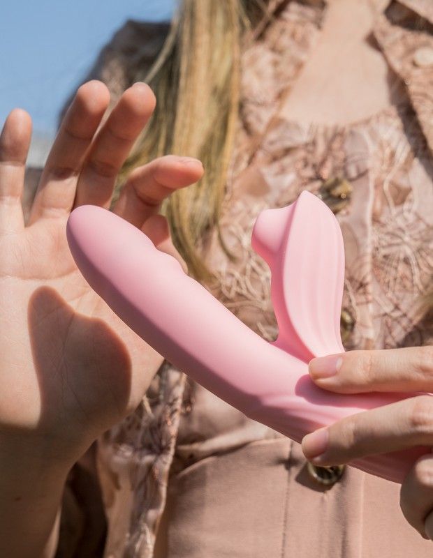 Розовый вибратор Anita с возвратно-поступательными движениями и вакуумом - 21,1 см. 9