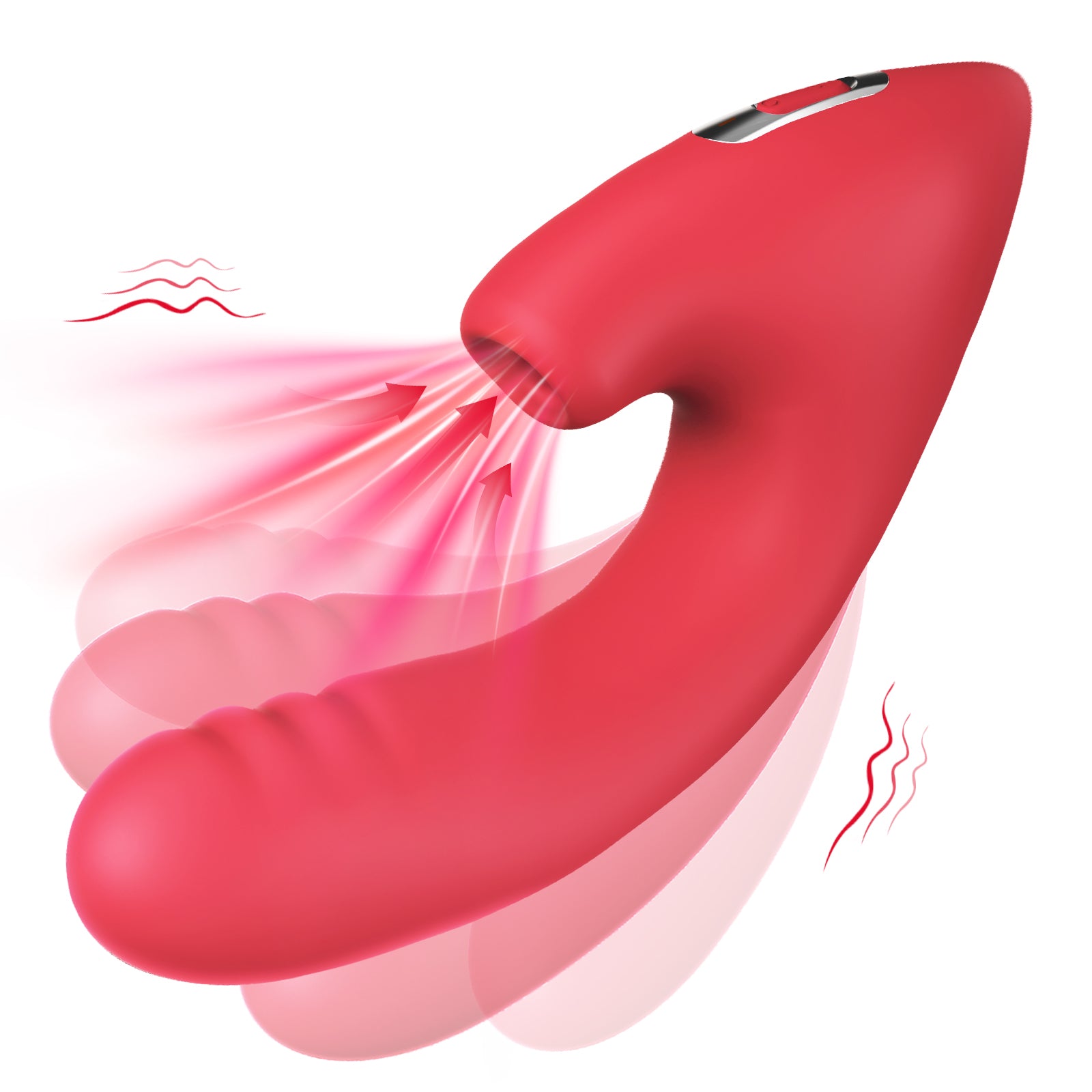 Красный двойной стимулятор Cardinal с вибрацией и вакуумом - 20,2 см. 3