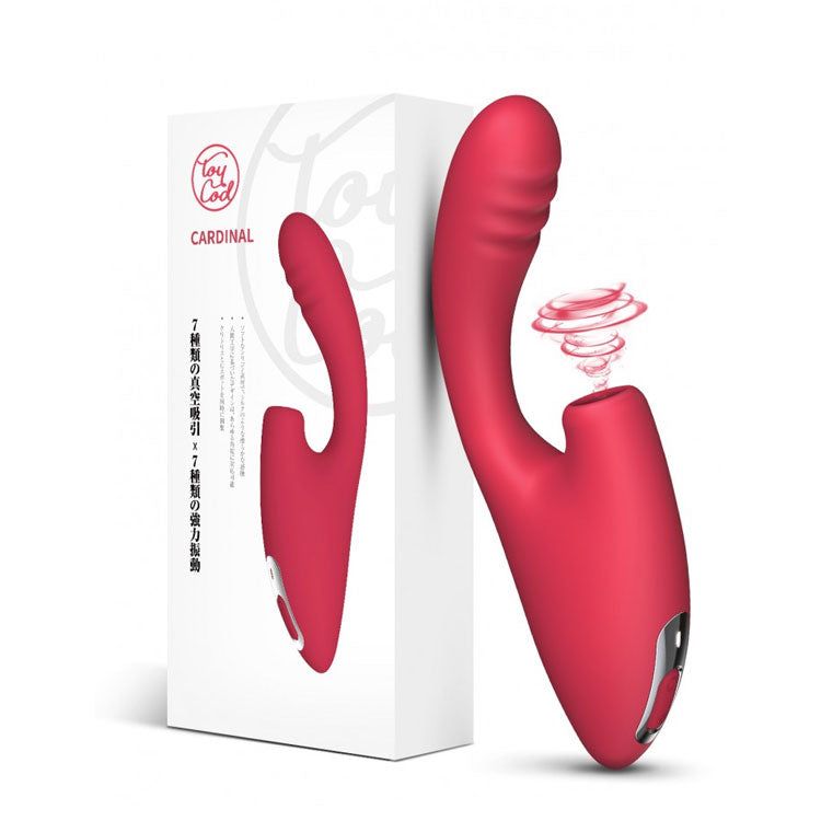 Красный двойной стимулятор Cardinal с вибрацией и вакуумом - 20,2 см. 8