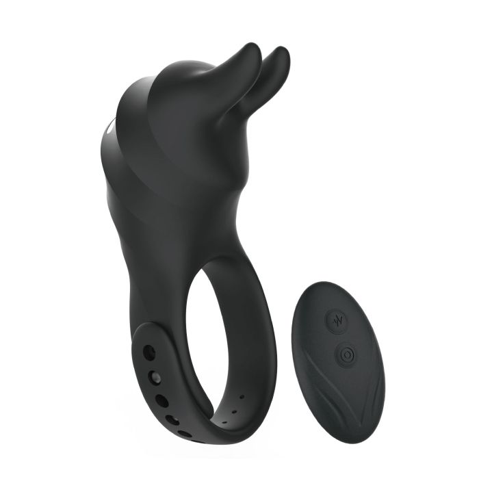 Черное эрекционное кольцо Usagi с ушками и пультом ДУ 2