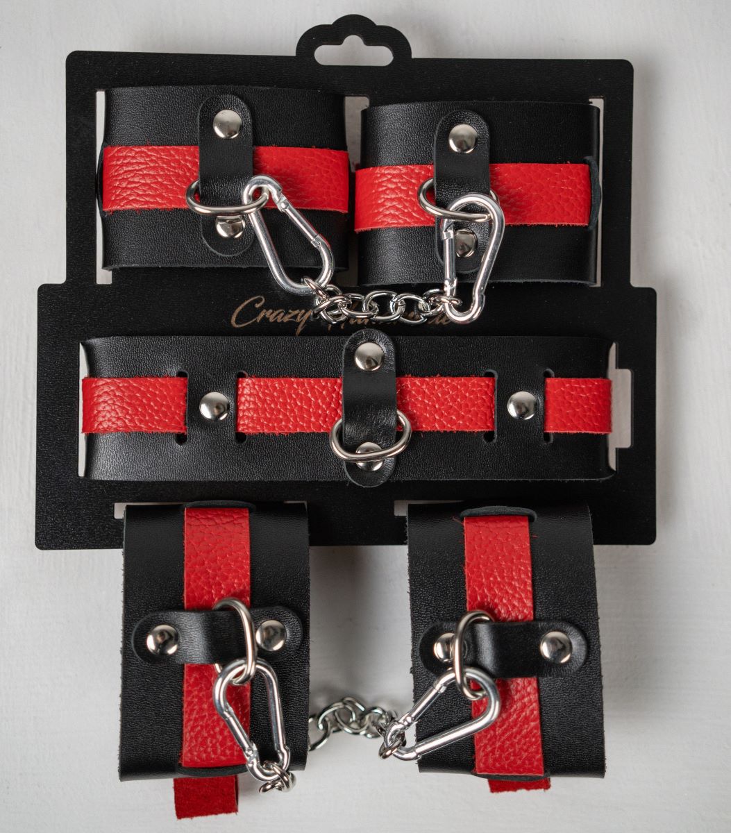 Черно-красный набор фиксаций: наручники, оковы и ошейник 1