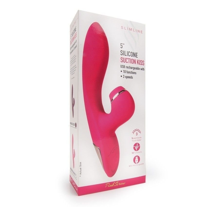 Розовый вибратор-кролик с вакуумной стимуляцией 5’’ Silicone Suction Kiss - 20,3 см. 5