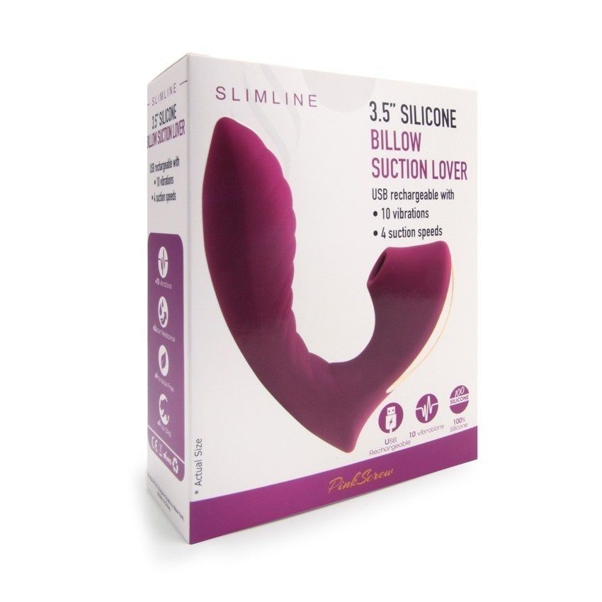 Сливовый L-образный вибромассажёр с вакуумной стимуляцией 3,5’’ Silicone Billow Suction Lover 4