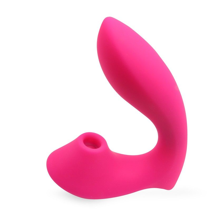 Розовый L-образный вибромассажёр с вакуумной стимуляцией 3,5’’ Silicone Billow Suction Lover 3