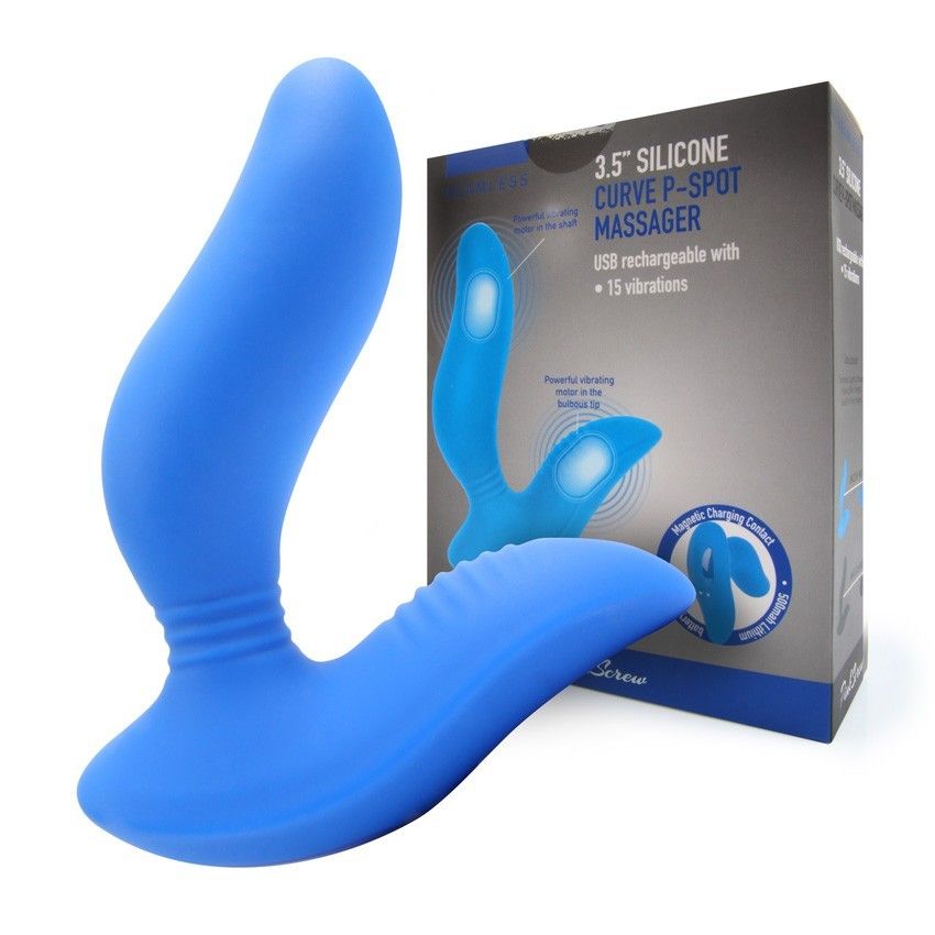 Синий вибромассажер простаты 3,5’’ Curve P-spot Massager - 12 см. 2