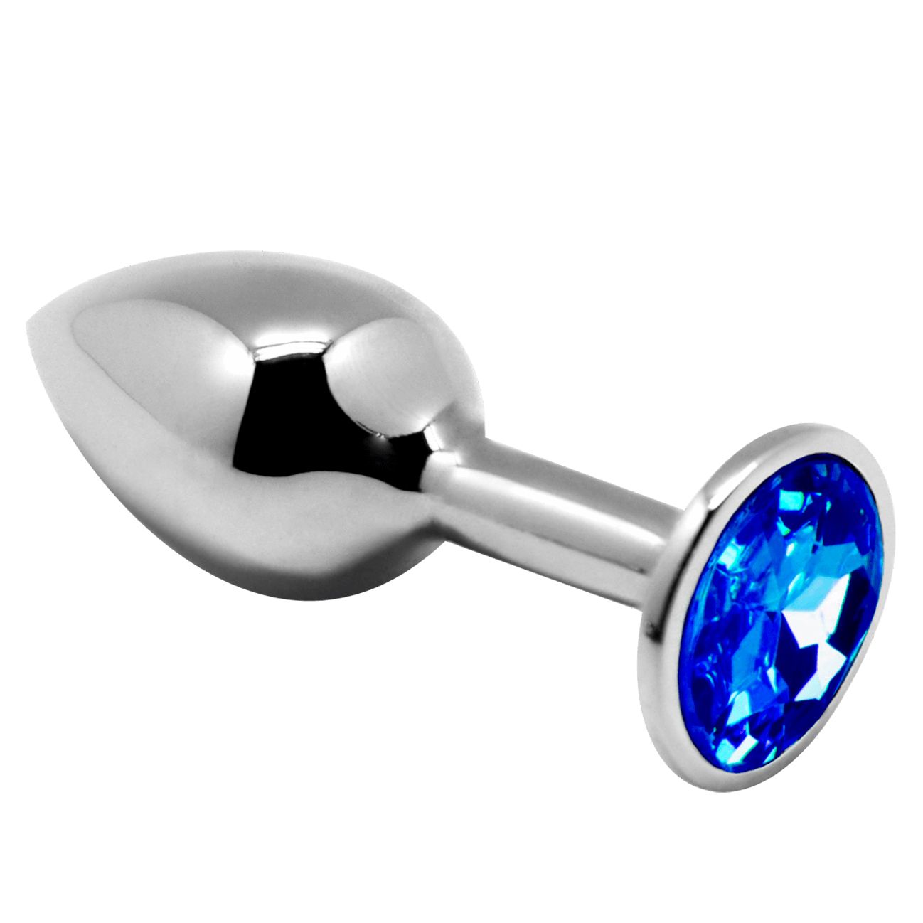 Серебристая анальная втулка с синим кристаллом Mini Metal Butt L - 9 см. 1