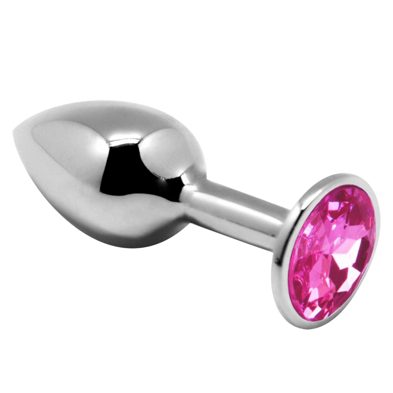 Серебристая анальная втулка с розовым кристаллом Mini Metal Butt L - 9 см. 1