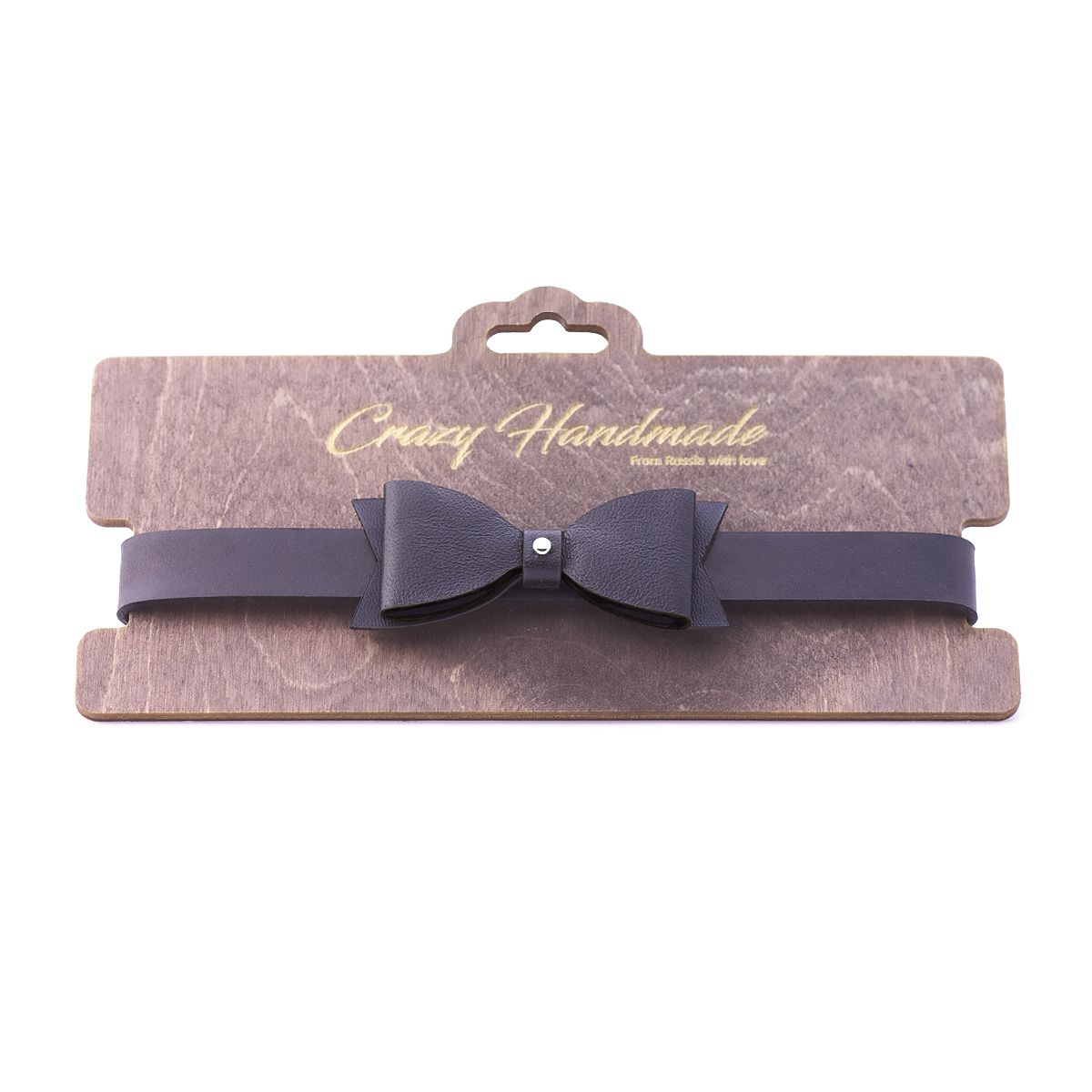 Черный кожаный однослойный чокер с бабочкой 2