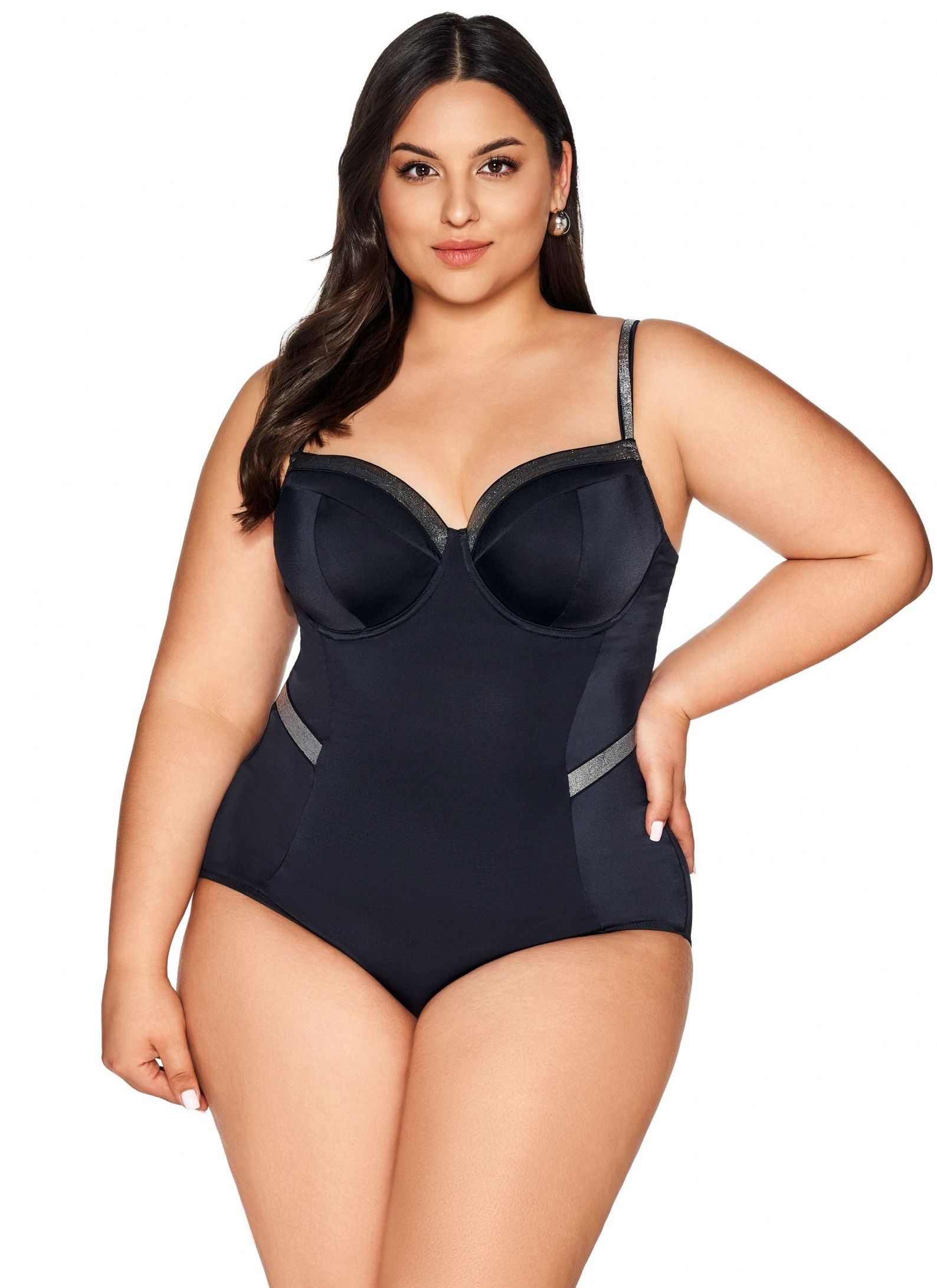 Совместный купальник +size с лифом на косточках и серебристой отделкой 1