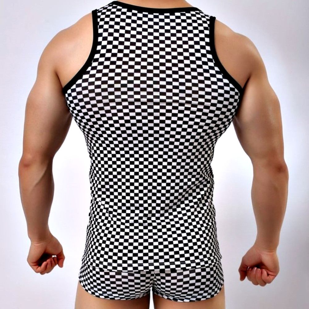 Черно-белая мужская майка в клетку 3