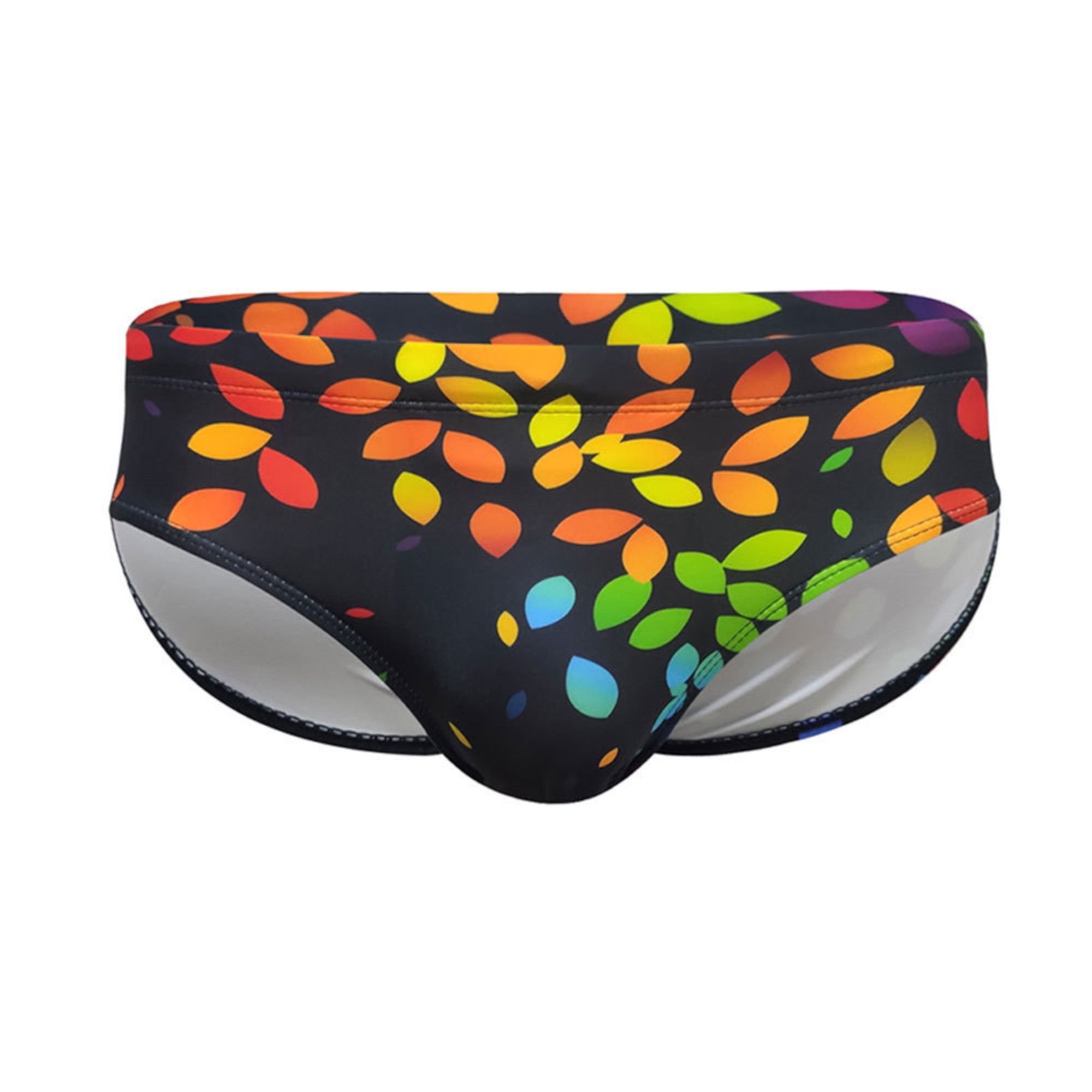 Черные мужские плавки с цветными листиками 4