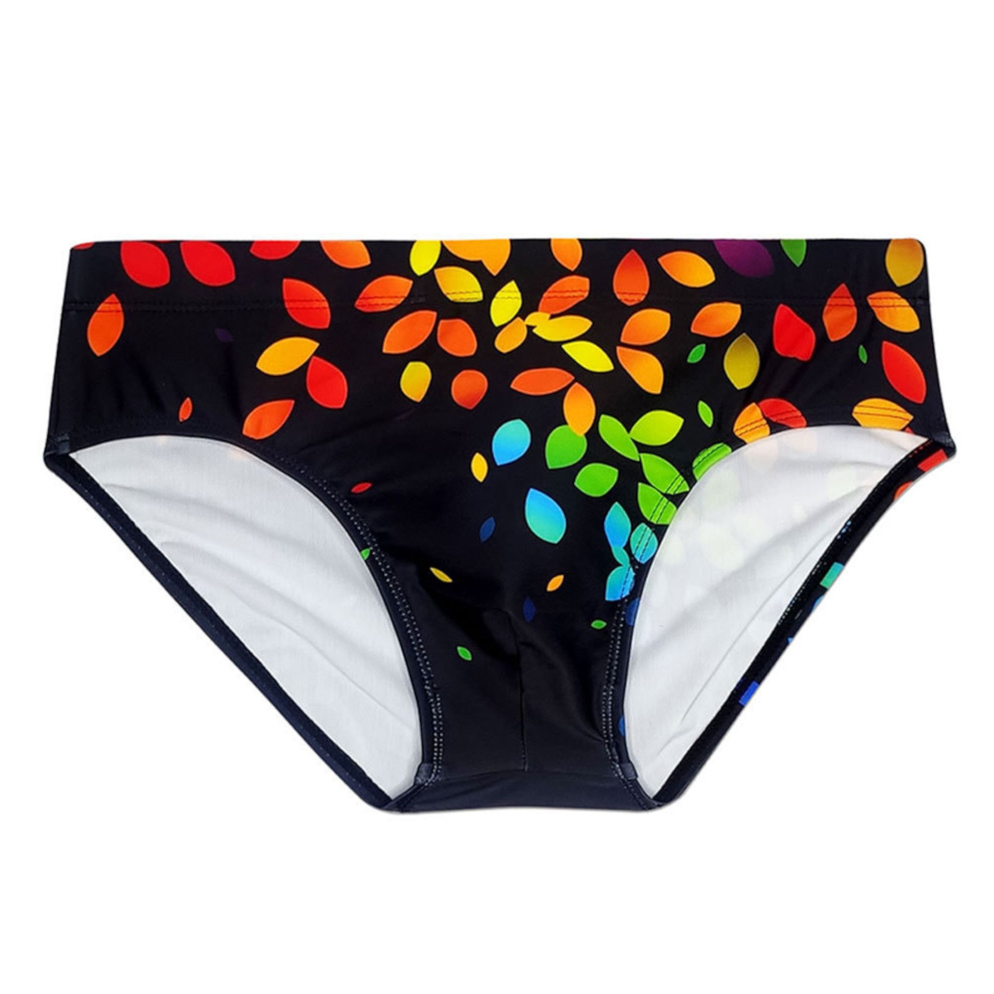 Черные мужские плавки с цветными листиками 5