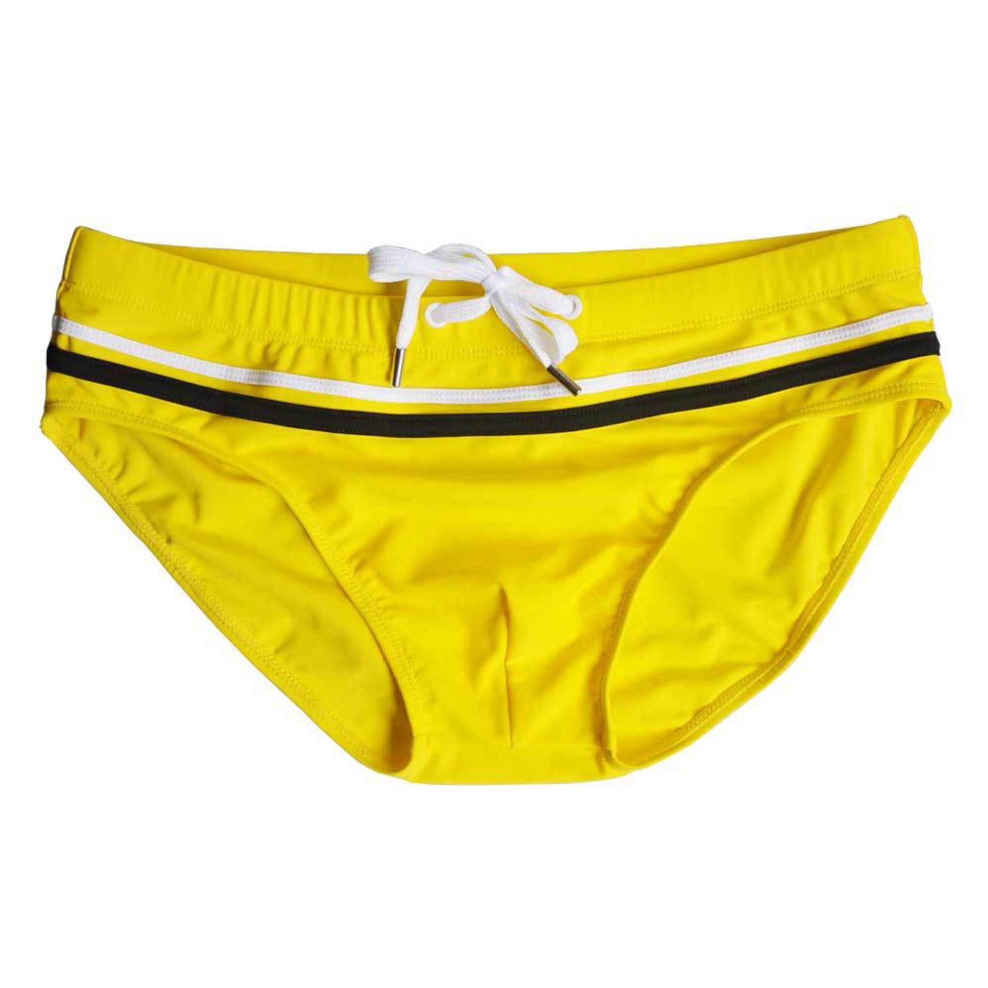 Желтые плавки с двумя контрастными полосками 2