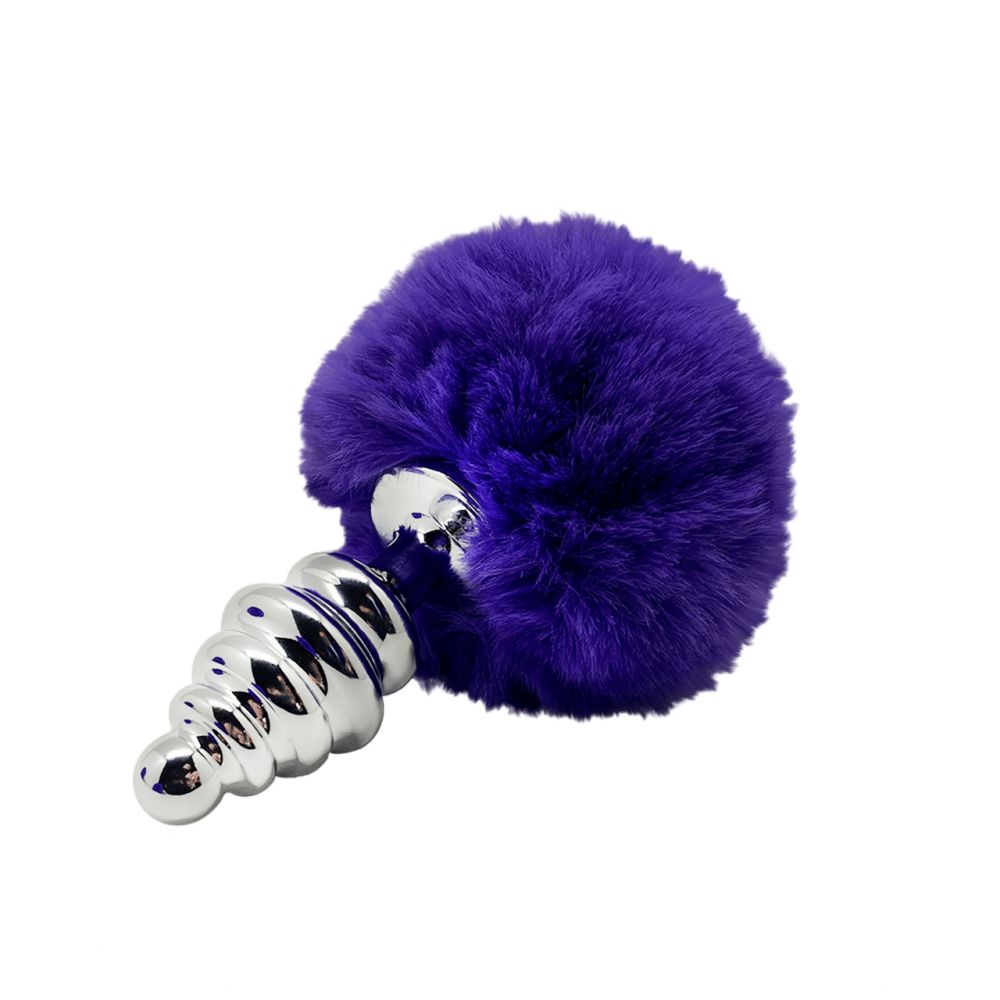 Анальная пробка Metal Anal Fluffly Twist Plug S с фиолетовым хвостиком 1