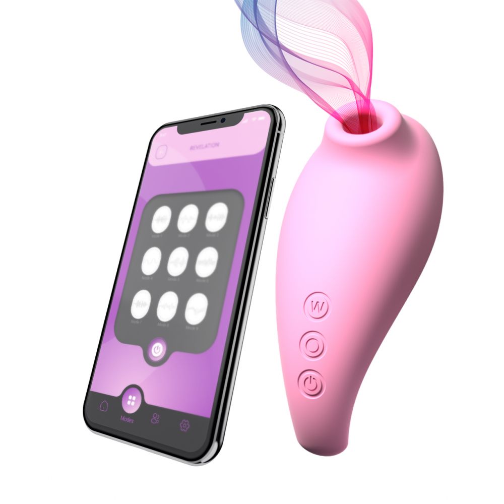 Розовый вакуумный стимулятор клитора Revelation + APP 4