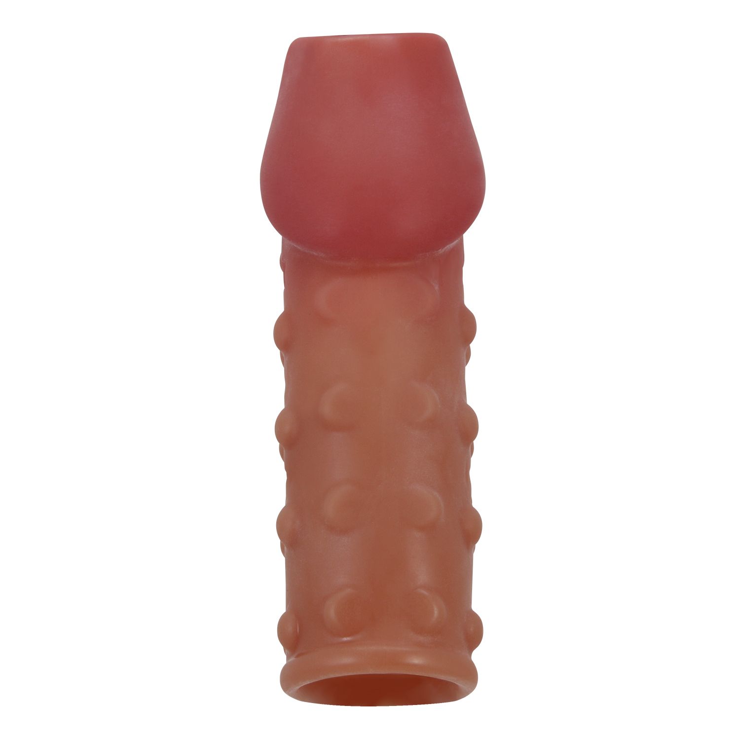 Телесная открытая насадка на пенис с бугорками - 19,8 см. 4