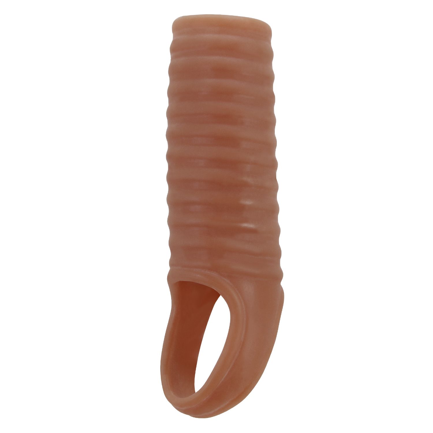 Телесная насадка на пенис с ребрышками и подхватом мошонки 4