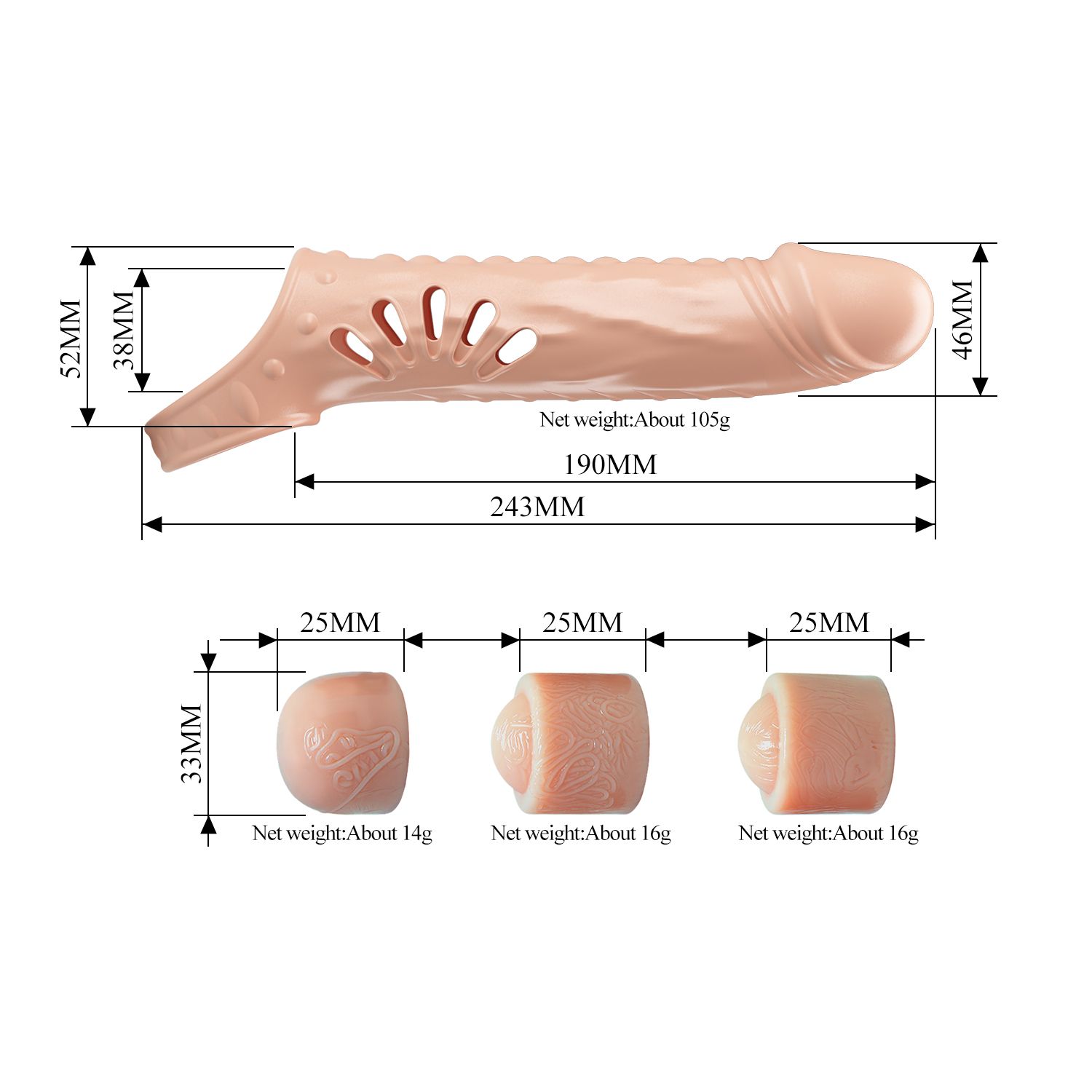 Телесная удлиняющая насадка на пенис с подхватом мошонки 7