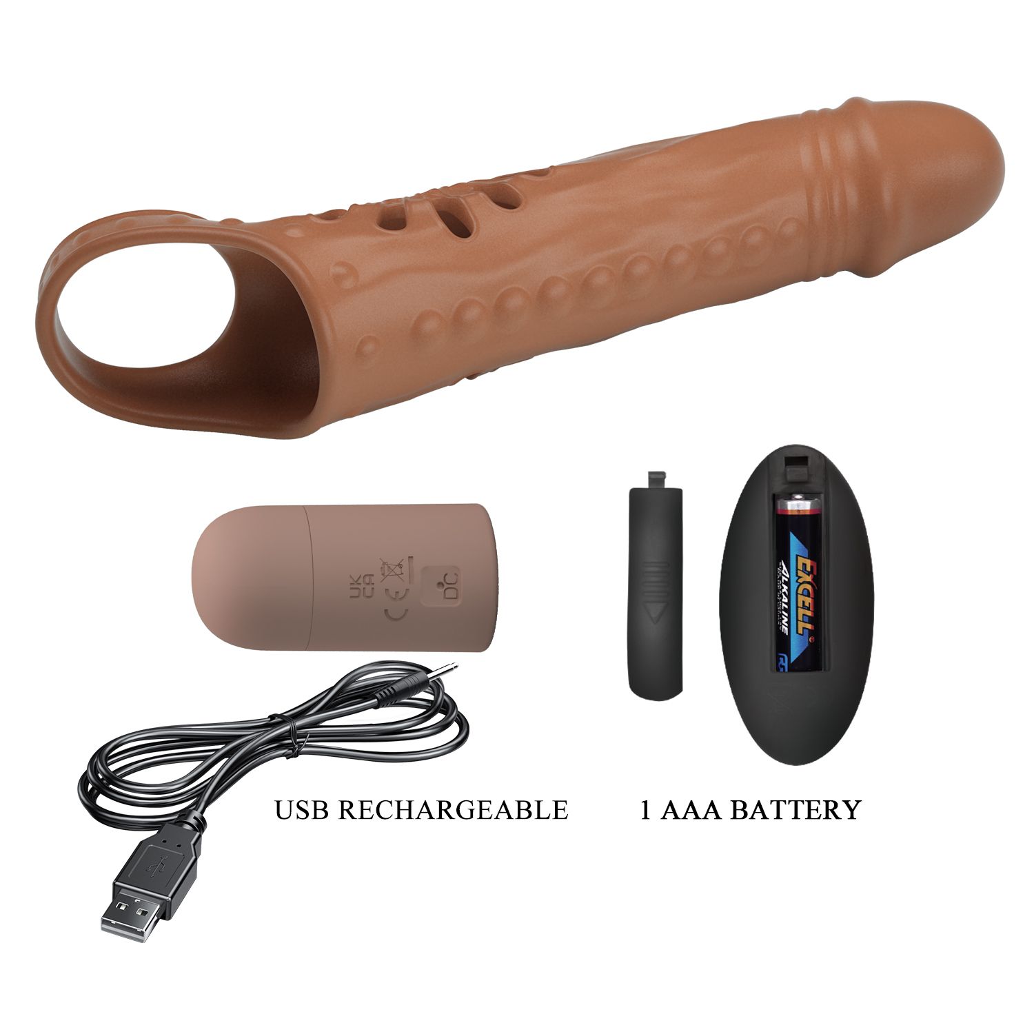 Коричневая вибронасадка с подхватом мошонки и пультом ДУ 9