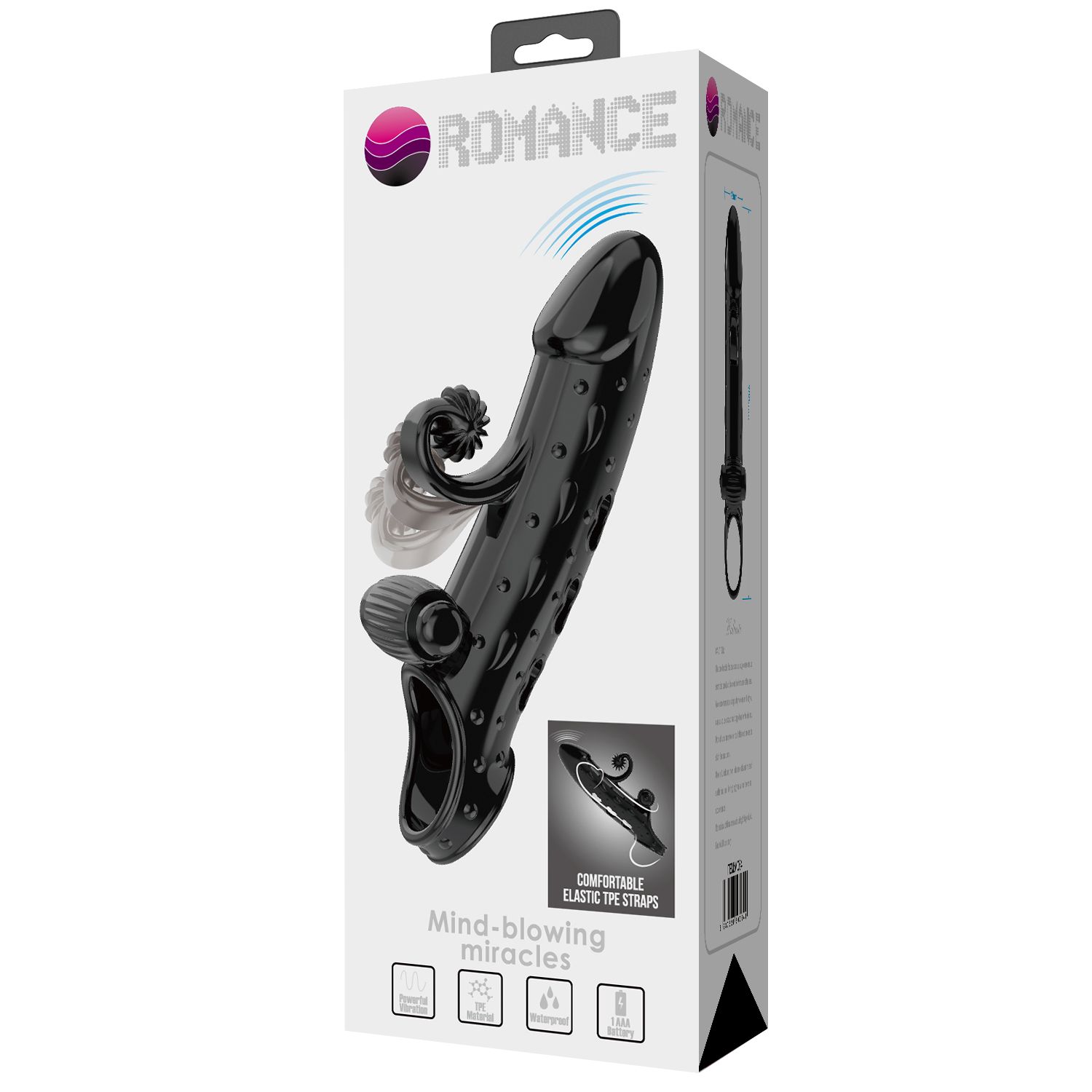 Черная вибронасадка на пенис с подхватом мошонки - 20 см. 2