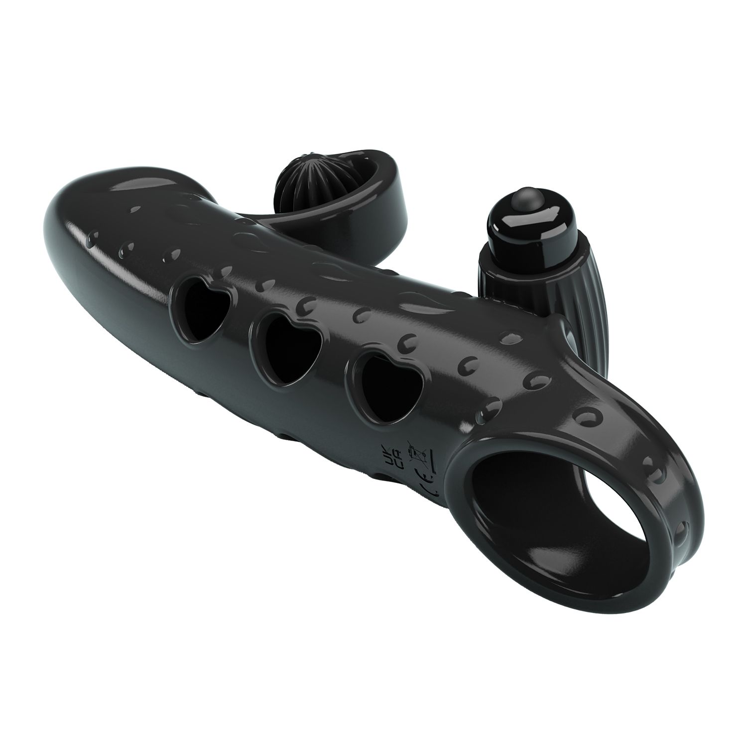 Черная вибронасадка на пенис с подхватом мошонки - 20 см. 5