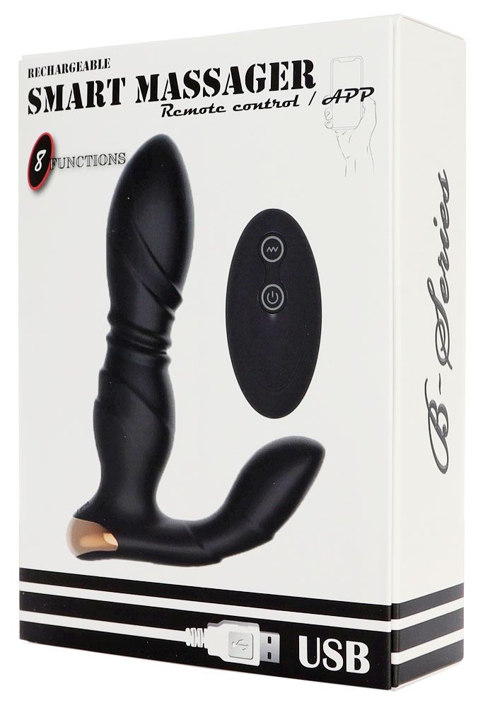 Черный L-образный вибромассажер простаты с пультом ДУ 2